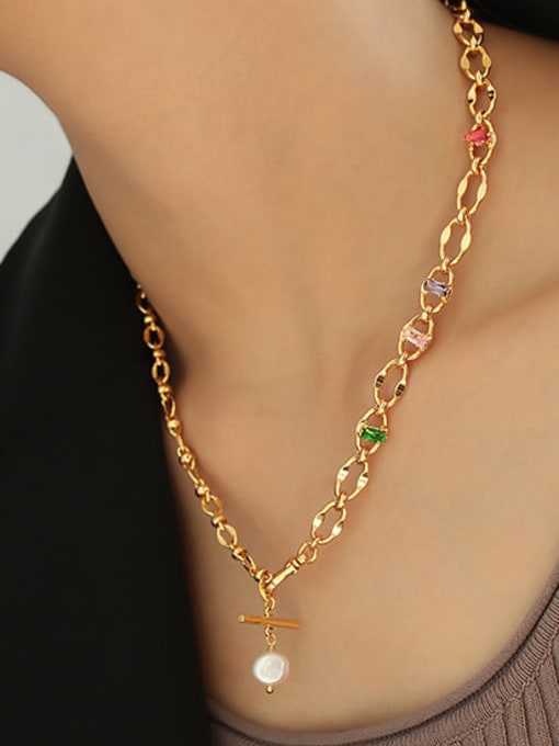 ACCA Brass Imitation Pearl Geometric Vintage Multi Strand Necklace 1