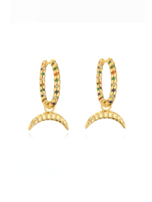 41417 Brass Cubic Zirconia Moon Vintage Earring