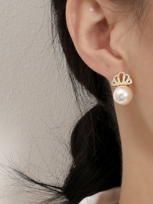 HYACINTH Brass Cubic Zirconia Crown Cute Stud Earring 1