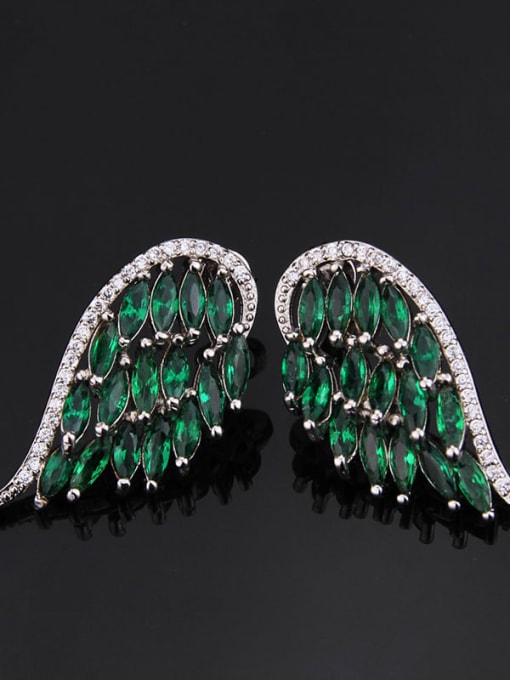 Platinum green zirconium Brass Cubic Zirconia Wing Luxury Stud Earring
