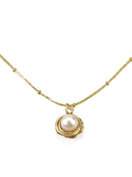 gold Brass Imitation Pearl Flower Vintage Necklace