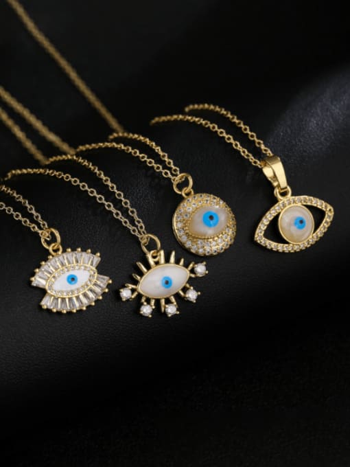 AOG Brass Cubic Zirconia Enamel Evil Eye Vintage Necklace