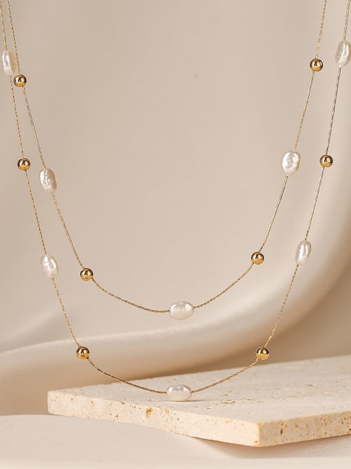 AOG Titanium Steel Imitation Pearl Irregular Minimalist Multi Strand Necklace 2