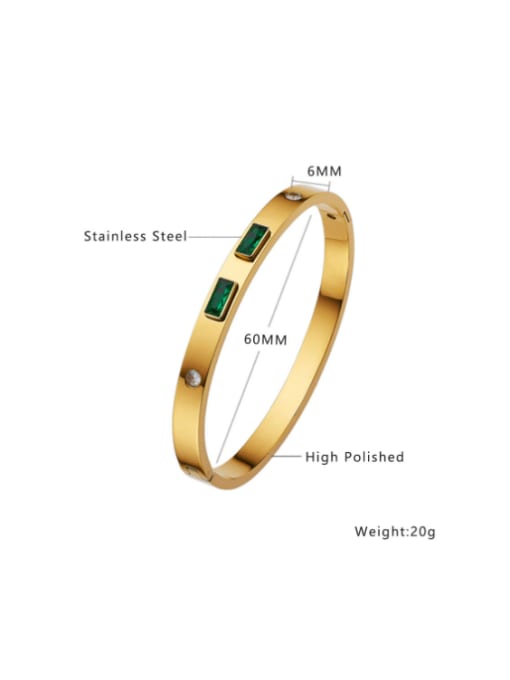 Gold With Diamond+ green Stainless steel Cubic Zirconia Geometric Minimalist Band Bangle