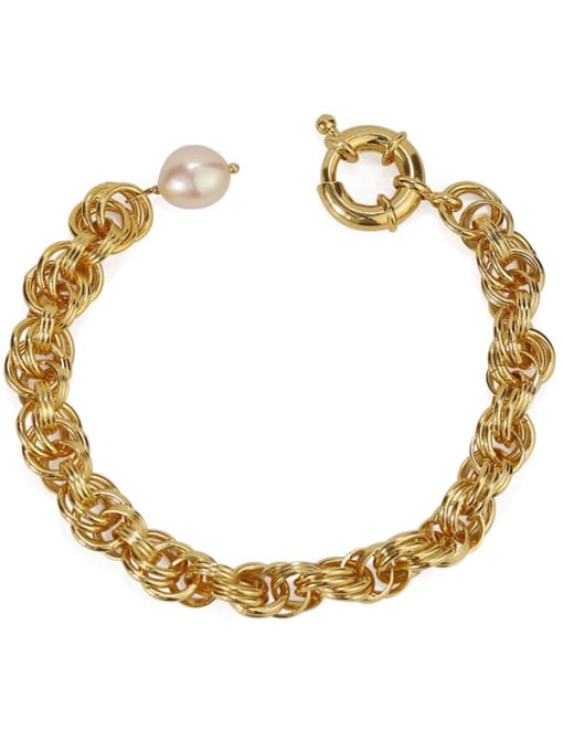 Five Color Brass Imitation Pearl Geometric Vintage Link Bracelet 0