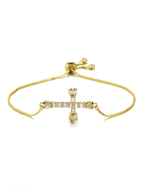 NBSL392 2 Brass Cubic Zirconia Cross Minimalist Adjustable Bracelet
