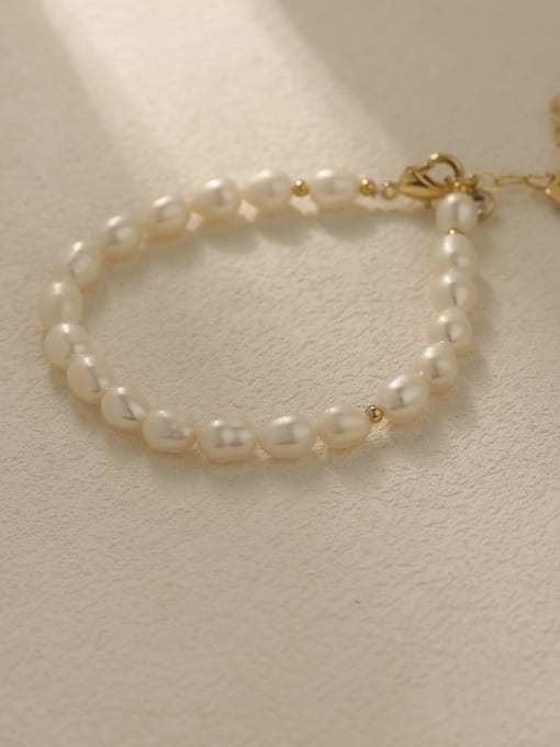 HYACINTH Brass Imitation Pearl Round Minimalist Beaded Bracelet 3
