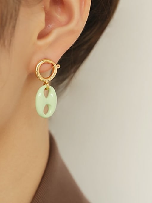 Light green Brass Enamel Geometric Minimalist Drop Earring