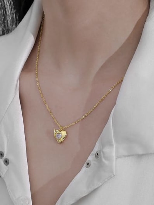 ACCA Brass Cubic Zirconia Heart Minimalist Necklace 1