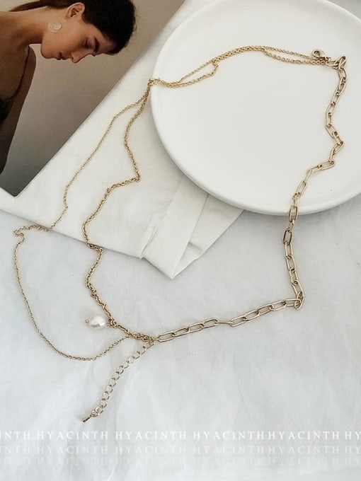 Golden Zinc Alloy Freshwater Pearl White Geometric Trend Link Trend Korean Fashion Necklace