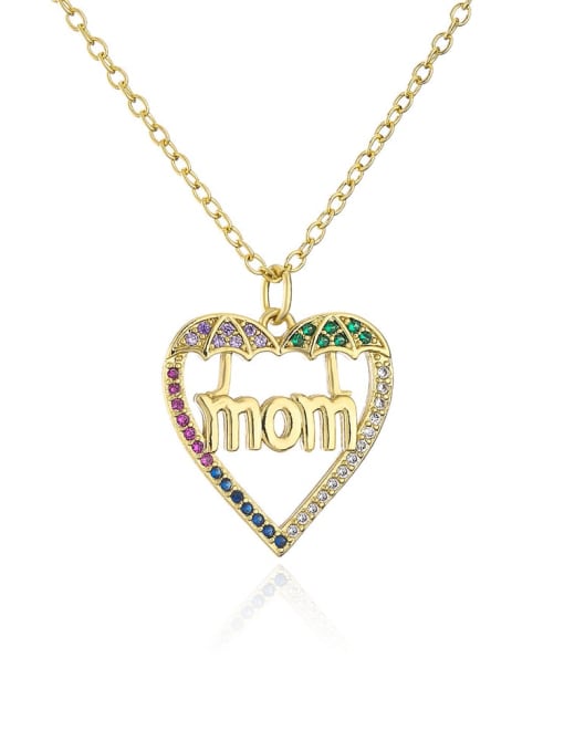 21728 Brass Cubic Zirconia Heart Dainty Letter MOM Pendant Necklace