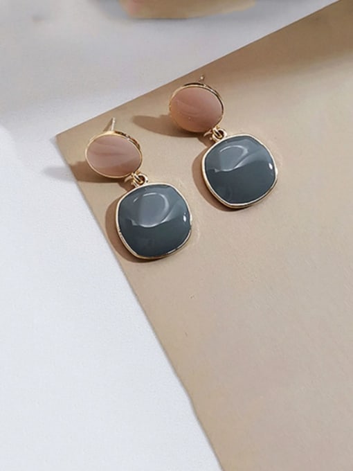 grey Copper Enamel Geometric Minimalist Drop Trend Korean Fashion Earring