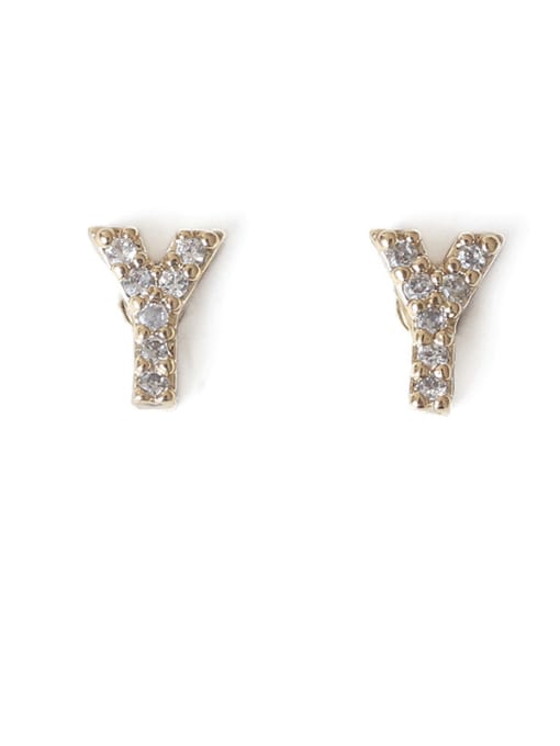 Y Brass Cubic Zirconia Letter Minimalist Stud Earring