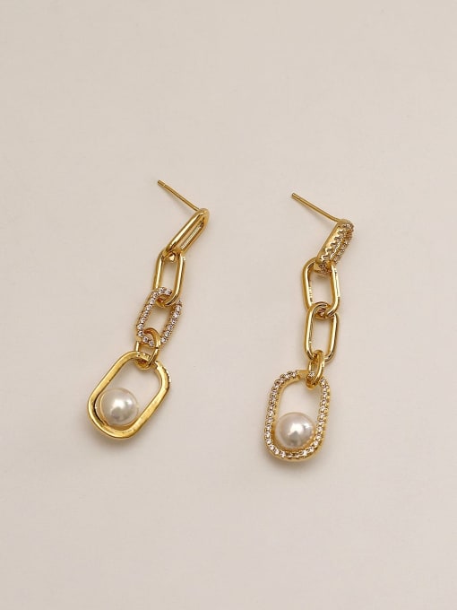 14k Gold Brass Imitation Pearl Geometric Vintage Drop Trend Korean Fashion Earring