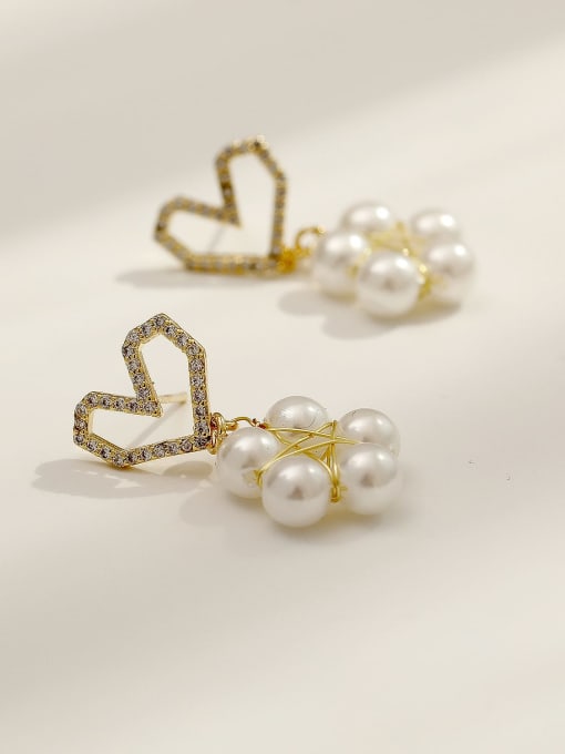 HYACINTH Brass Imitation Pearl Heart Cute Drop Trend Korean Fashion Earring 3