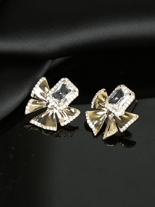 OUOU Brass Cubic Zirconia Bowknot Luxury Cluster Earring 2