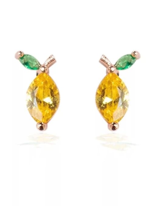 lemon Brass Cubic Zirconia Multi Color Friut Cute Stud Earring