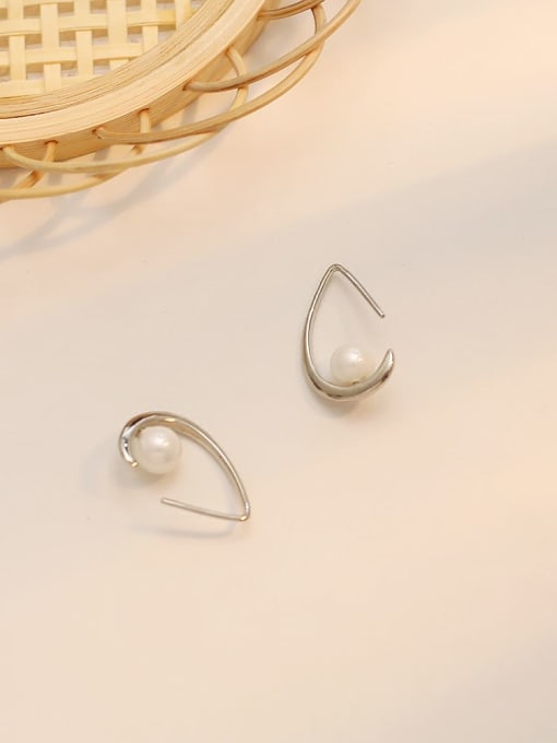 white k Copper Imitation Pearl Geometric Minimalist Stud Trend Korean Fashion Earring