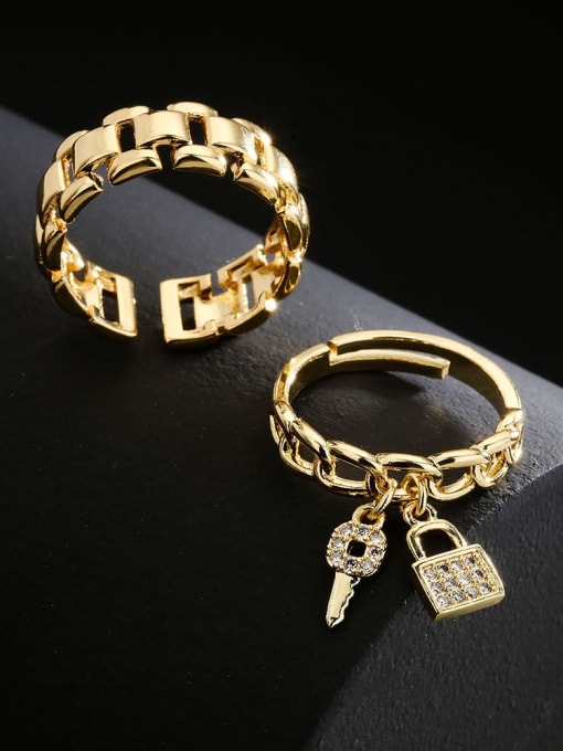 AOG Brass Geometric key lock Trend Band Ring 1