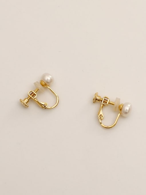 14K gold Brass Imitation Pearl Geometric Ethnic Clip Trend Korean Fashion Earring