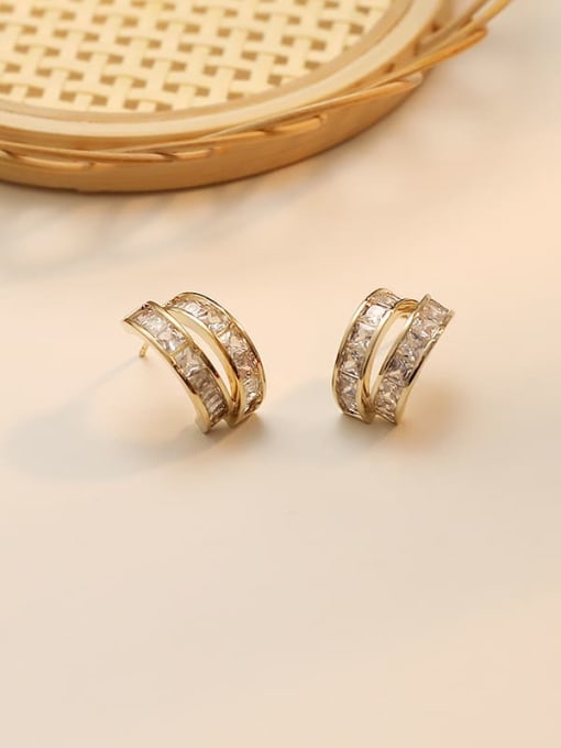 14K gold Copper Cubic Zirconia Geometric Minimalist Stud Trend Korean Fashion Earring