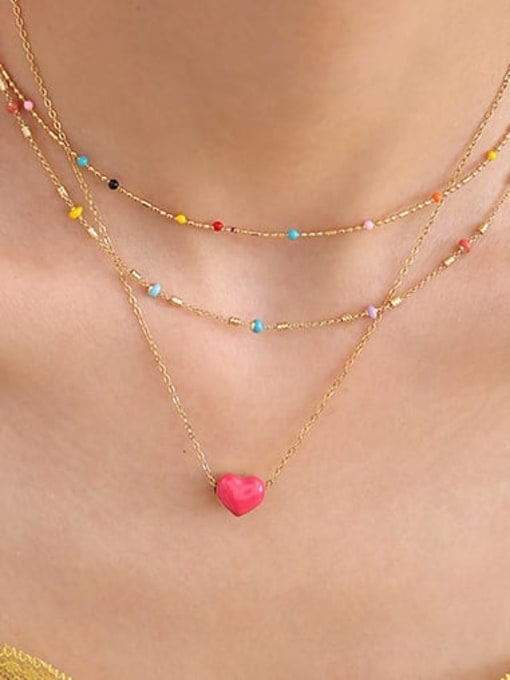 Five Color Brass Enamel Heart Minimalist Necklace 2