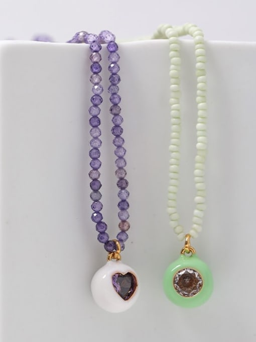 Five Color Brass Enamel Geometric Minimalist Bead Chain Necklace 3