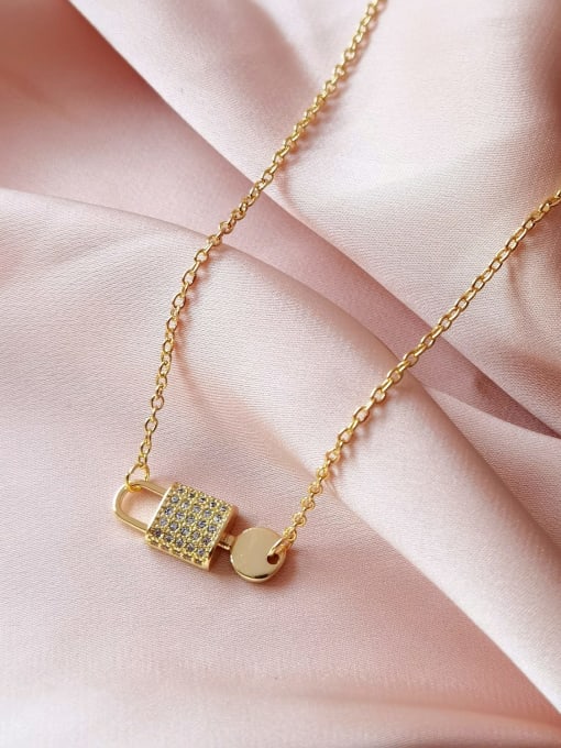 14k Gold Brass Cubic Zirconia Key Trend Necklace