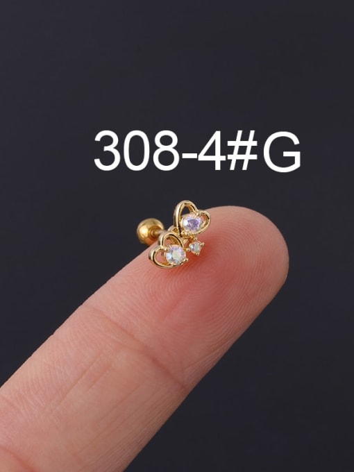 4#gold Brass Cubic Zirconia Multi Color Ball Stud Earring(Single)