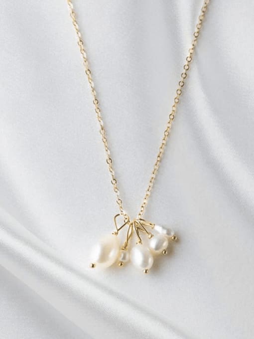 golden Stainless steel Imitation Pearl Water Drop Minimalist Necklace