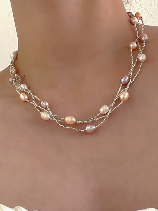 ZRUI Zinc Alloy Imitation Pearl Irregular Minimalist Multi Strand Necklace 1
