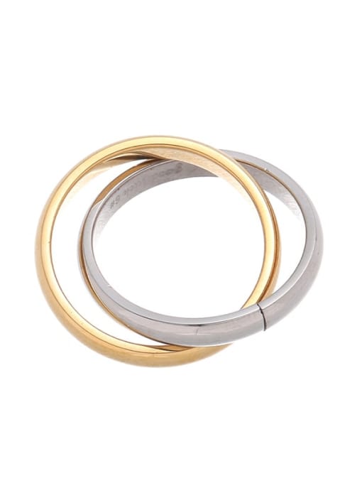 Gold +Steel double ring ring Titanium Steel Enamel Geometric Bohemia Band Ring