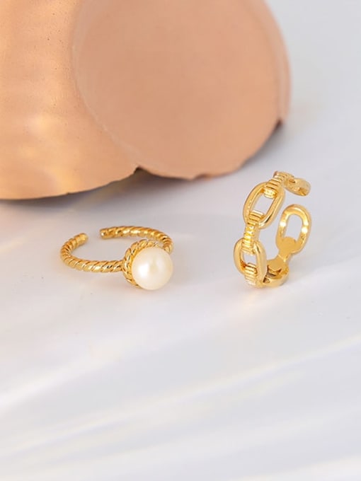 Five Color Brass Imitation Pearl Geometric Vintage Band Ring 0