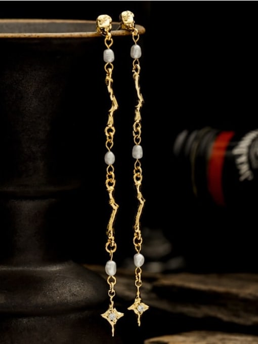 ACCA Brass Freshwater Pearl Tassel Vintage Threader Earring 2