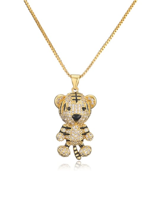 20869 Brass Cubic Zirconia  Trend  Bear Pendant Necklace
