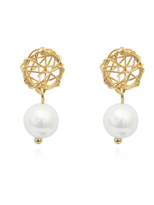 14k gold Brass Imitation Pearl Geometric Minimalist Drop Earring