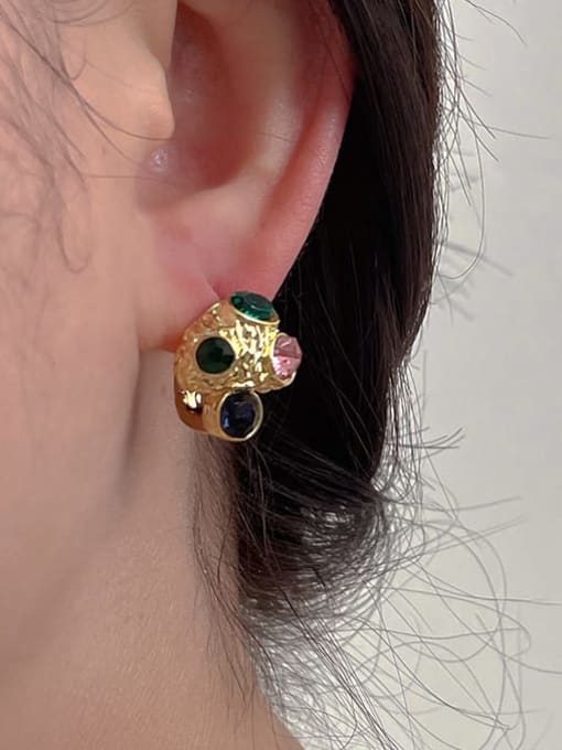 ZRUI Brass Cubic Zirconia Geometric Vintage Stud Earring 1