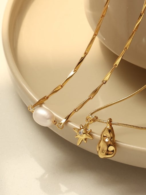 ACCA Brass Freshwater Pearl Geometric Dainty Necklace 2
