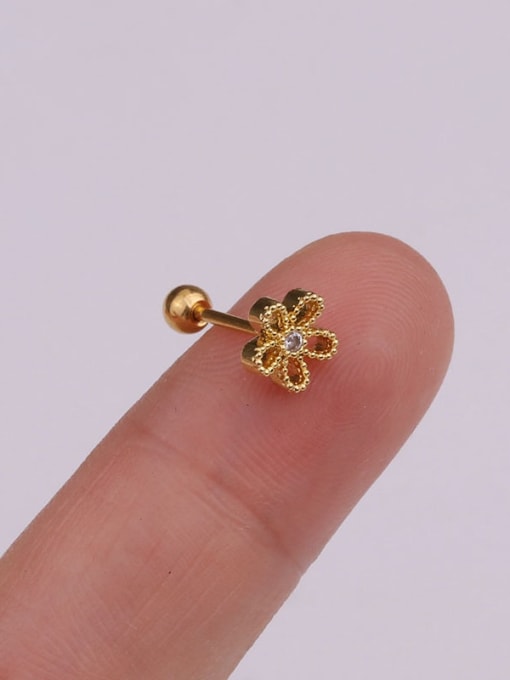 Gold 5# （Single） Brass Cubic Zirconia Flower Cute Stud Earring
