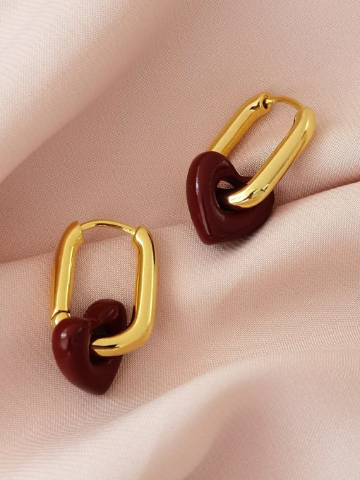 18K Gold Brass Enamel Heart Minimalist Huggie Earring