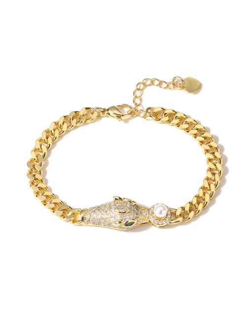 31196 Brass Cubic Zirconia Leopard Vintage Link Bracelet