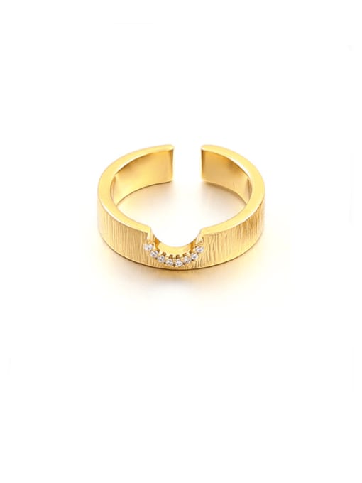 Golden concave Brass Cubic Zirconia Geometric Vintage Band Ring
