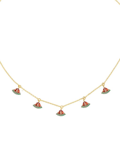 watermelon Brass Cubic Zirconia Friut Minimalist Necklace