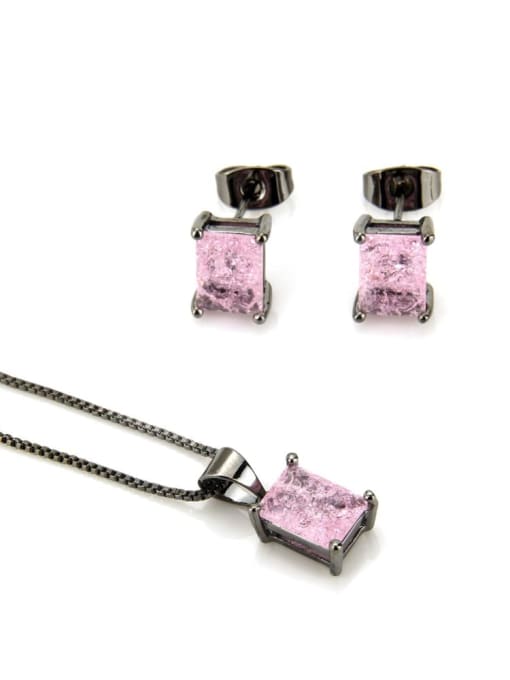 renchi Brass Rectangle Cubic Zirconia Earring and Necklace Set 1