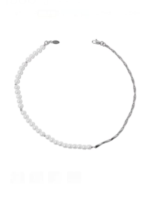 TINGS Brass Imitation Pearl Round Vintage Asymmetric chain Necklace 0