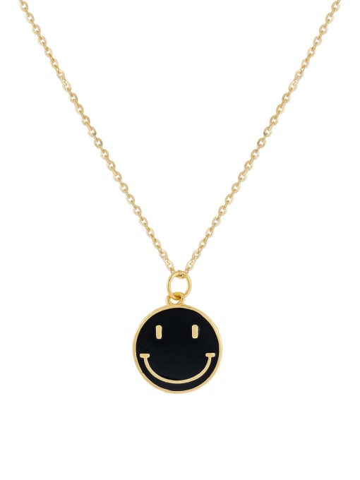 black Brass Multi Color Enamel Smiley Minimalist Necklace
