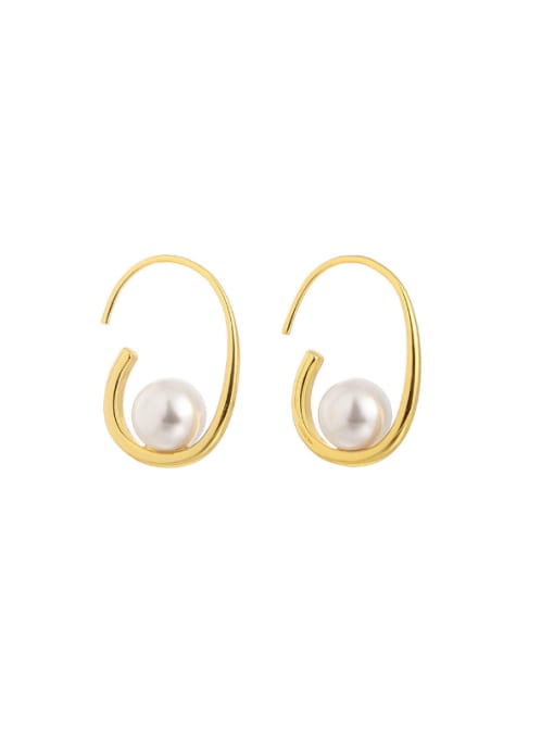 Five Color Brass Imitation Pearl Geometric Minimalist Hook Earring 0