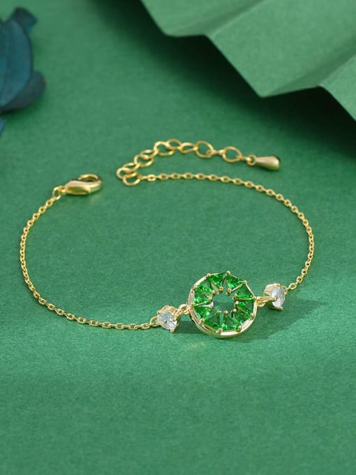 Gold SL60947 Brass Cubic Zirconia Green Round Dainty Bracelet