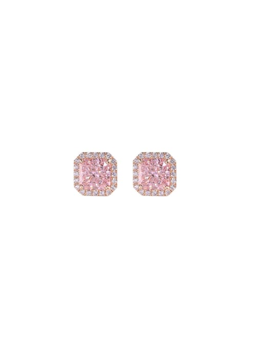 YOUH Brass Cubic Zirconia Pink Geometric Dainty Stud Earring 0