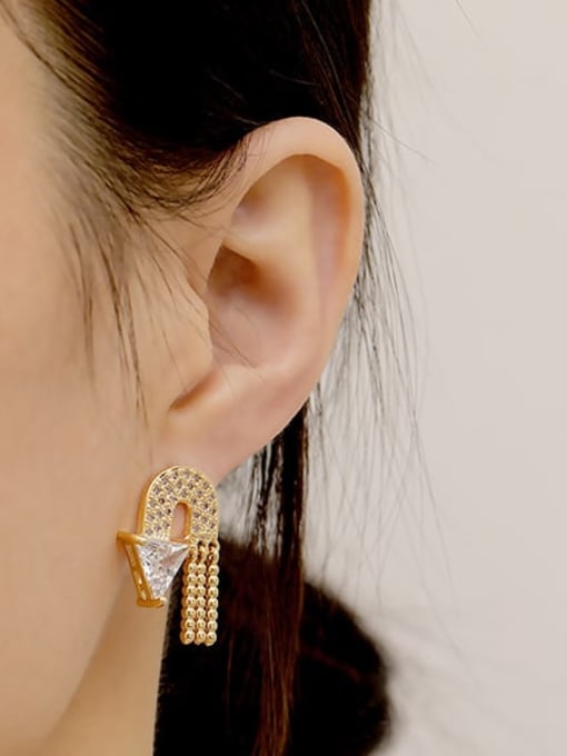 HYACINTH Brass Cubic Zirconia Asymmetry Geometric Vintage Stud Trend Korean Fashion Earring 2